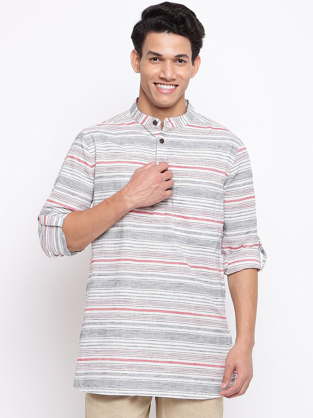 

Fabindia Men Grey Cotton Striped Kurta