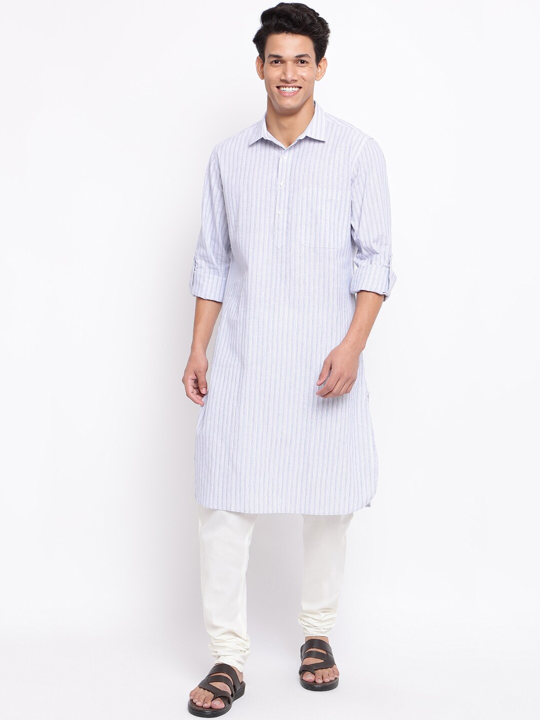 

Fabindia Men Off White Striped Pakistani Style Kurta