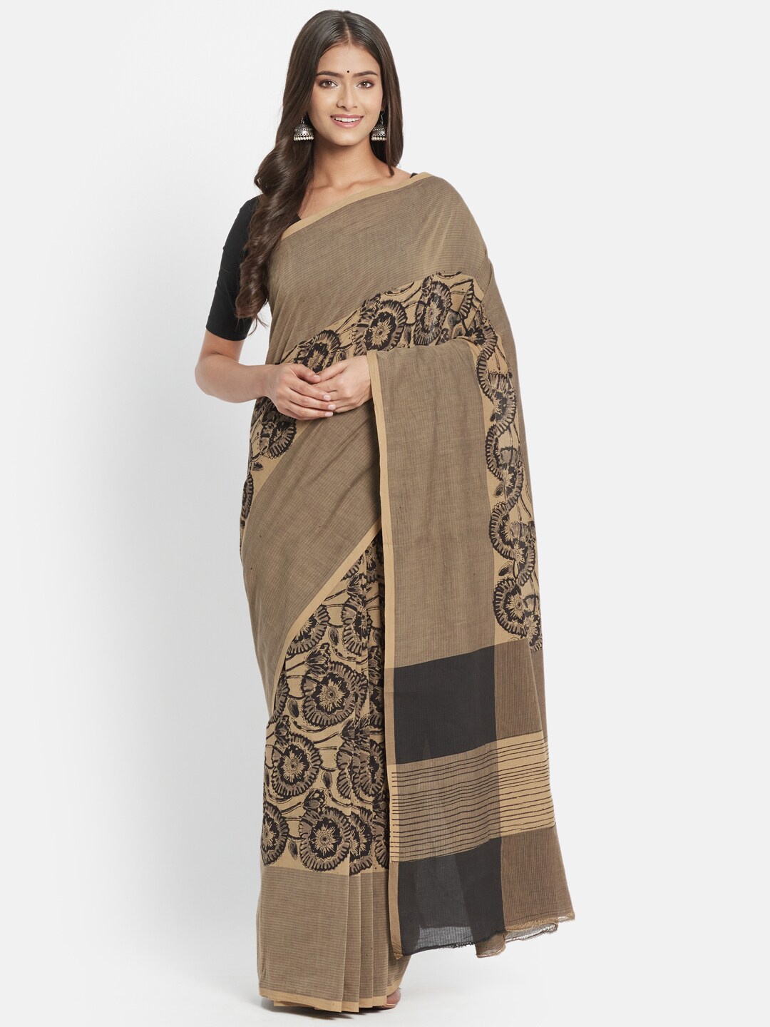 

Fabindia Beige & Black Kalamkari Pure Cotton Saree