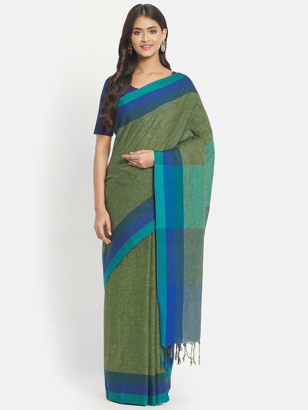 

Fabindia Women Green & Blue Pure Cotton Saree