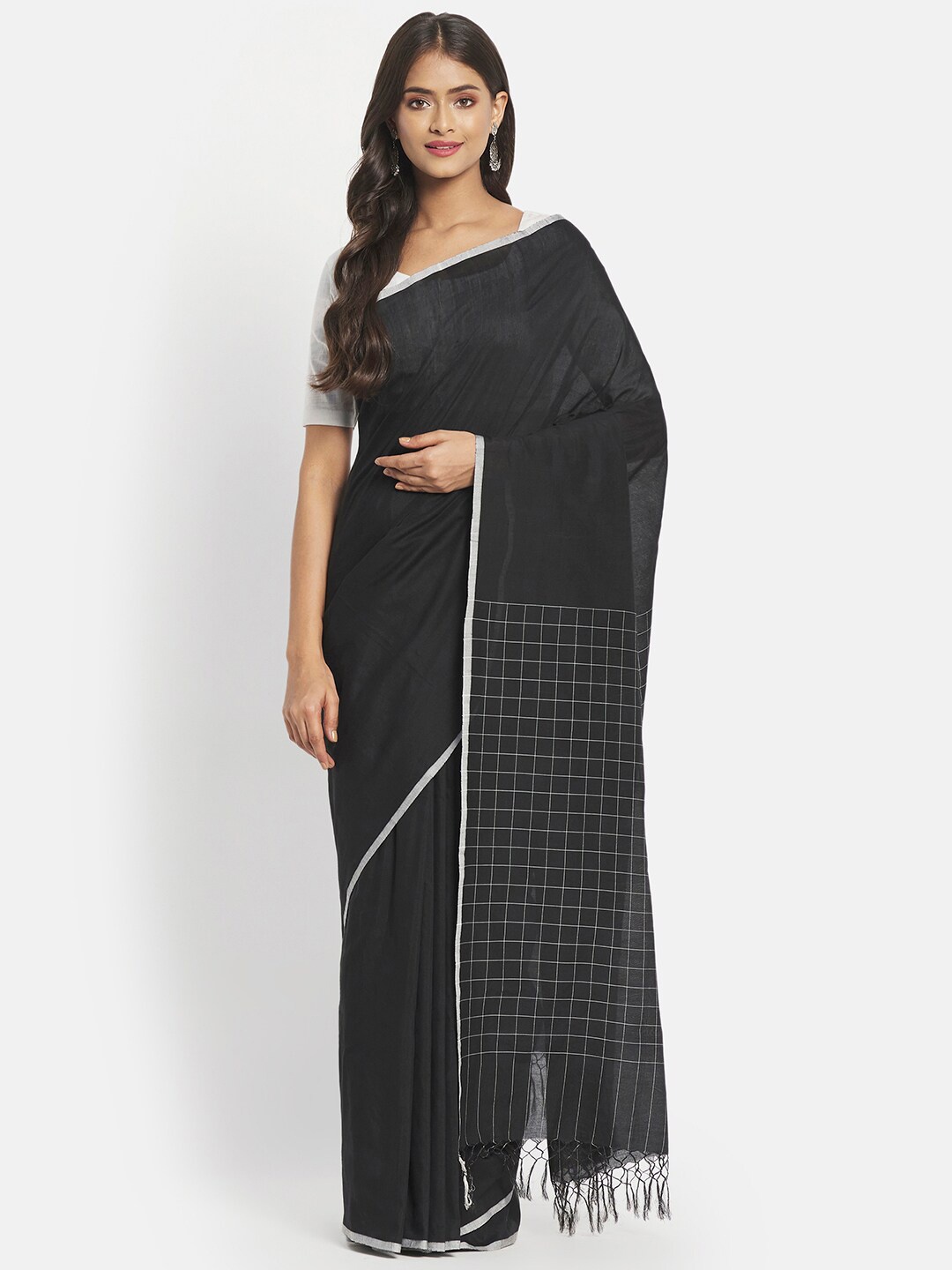 

Fabindia Black & Grey Woven Design Pure Cotton Jamdani Saree