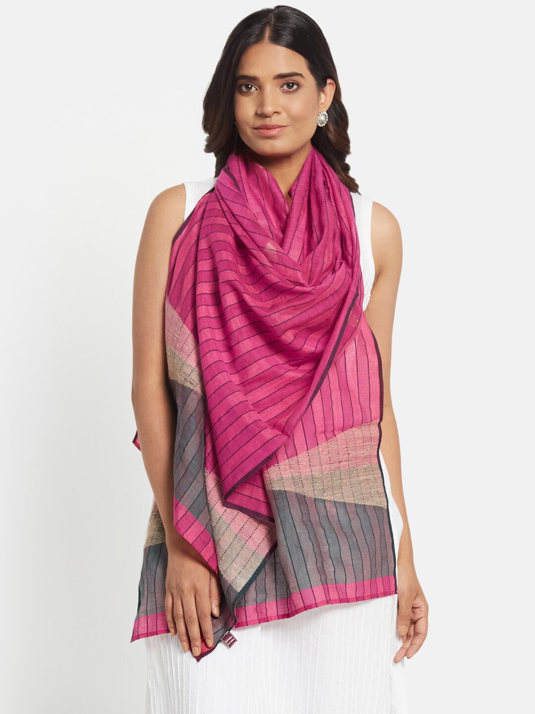 

Fabindia FabBasic Women Pink & Blue Striped Stole
