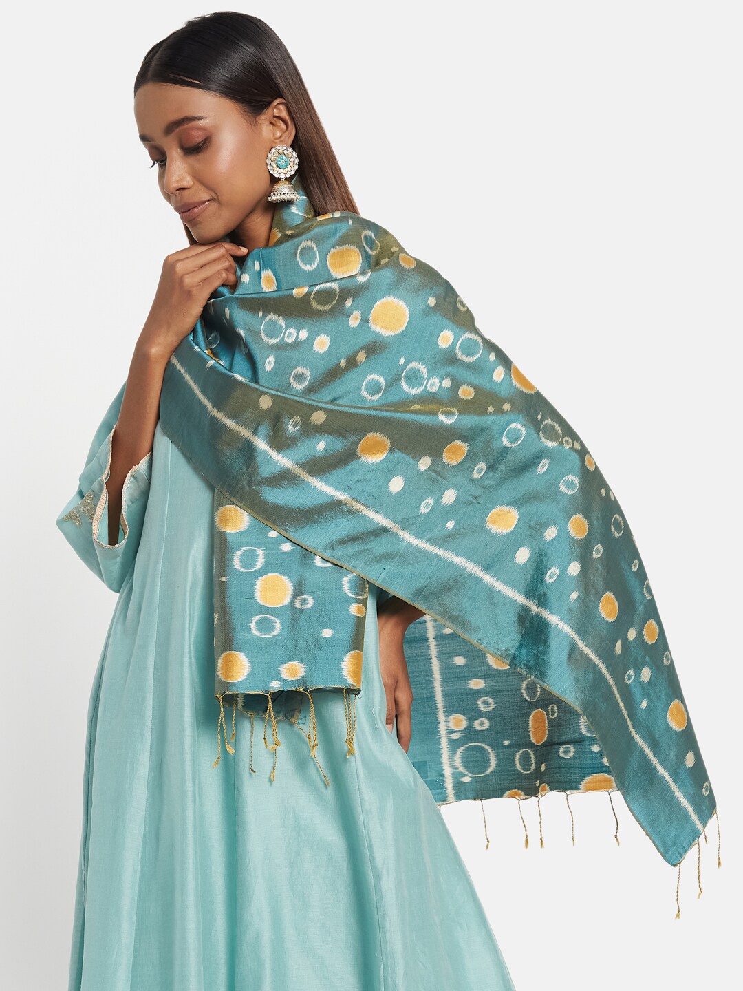 

Fabindia Women Teal & White Printed Stole