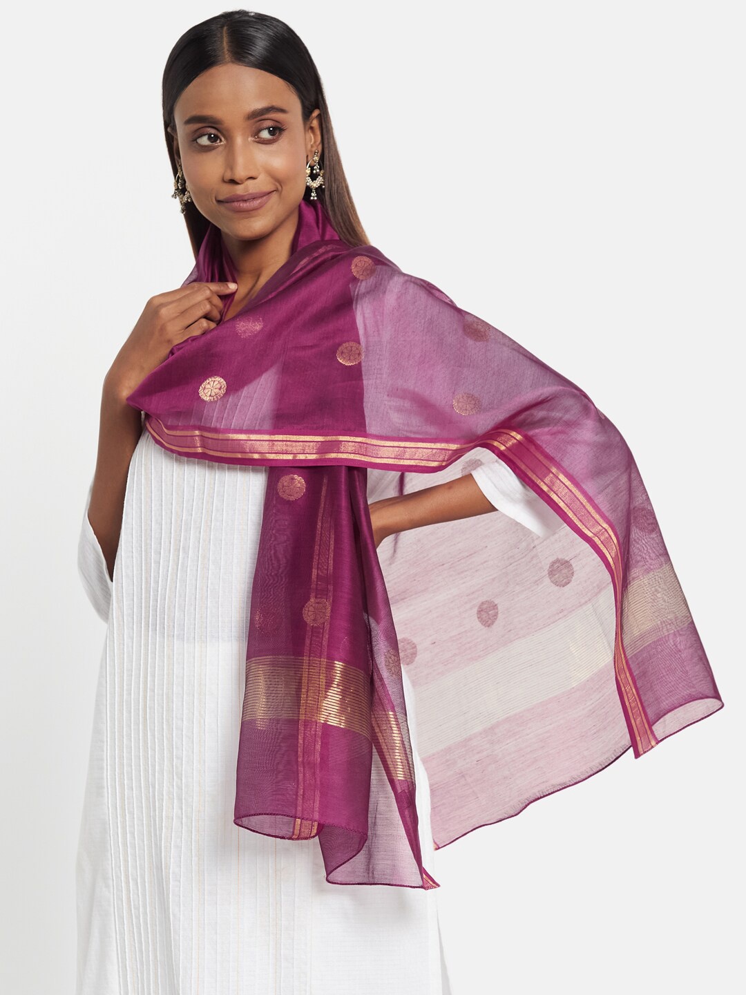 

Fabindia Women Purple & Gold-Toned Woven Design Stole