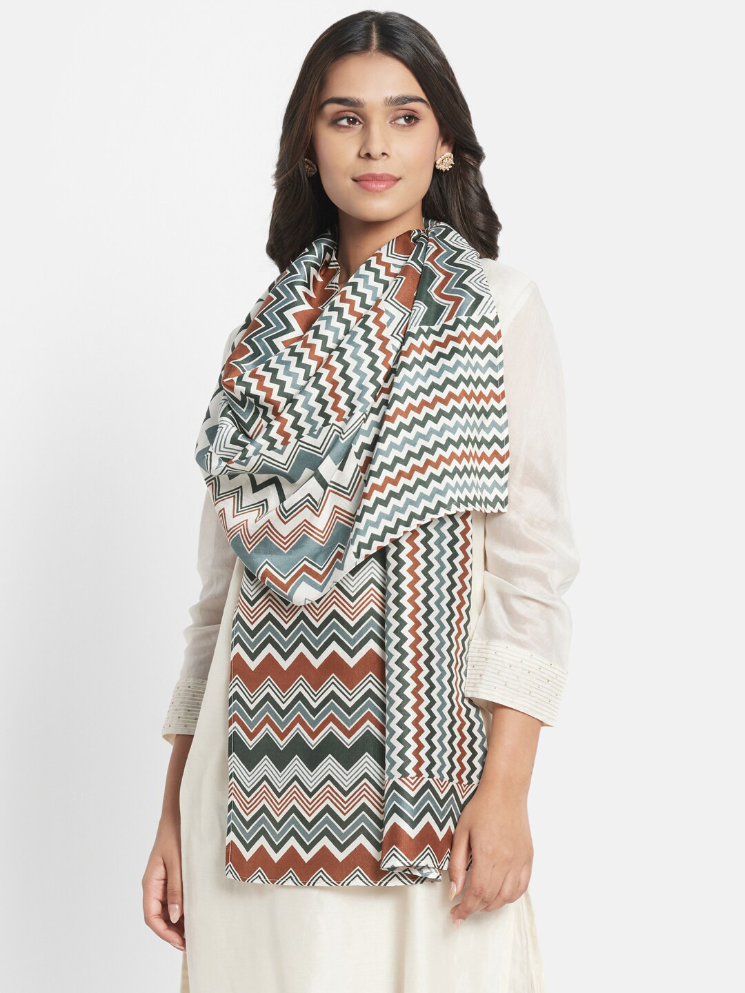 

Fabindia Women Off White & Blue Printed Stole