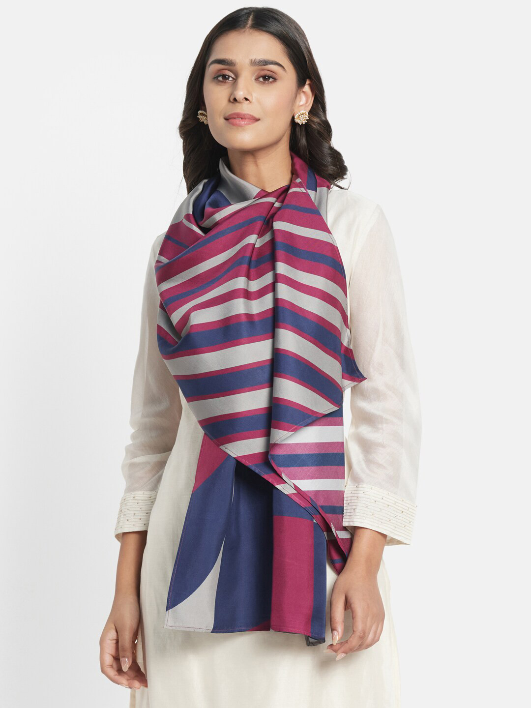 

Fabindia Women Grey & Blue Printed Stole