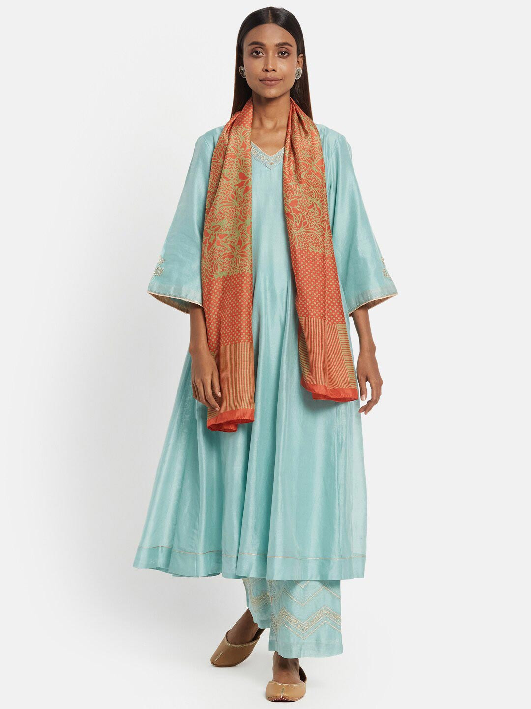 

Fabindia Women Orange & Green Printed Stole