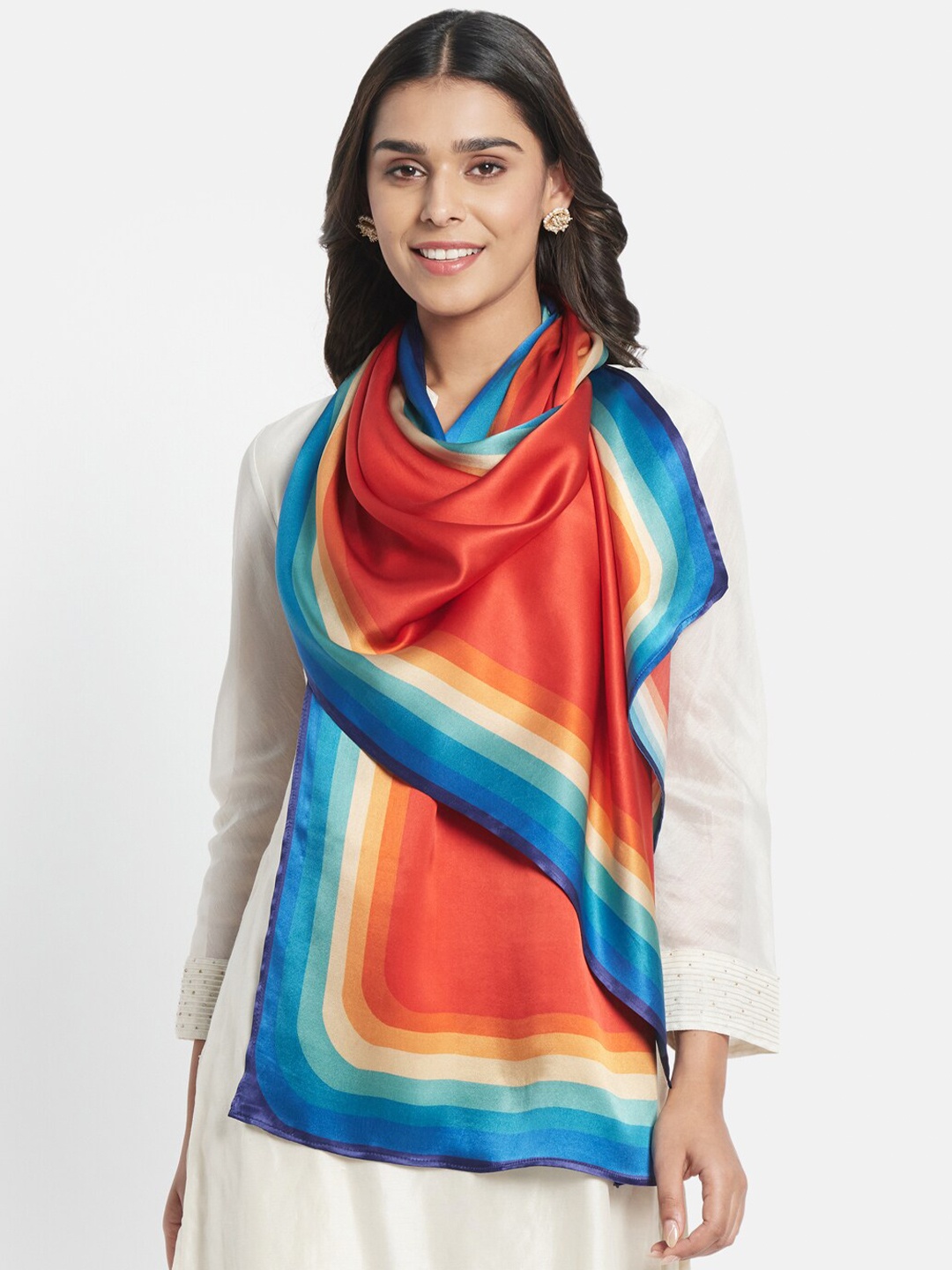 

Fabindia Women Red & Blue Colourblocked Stole