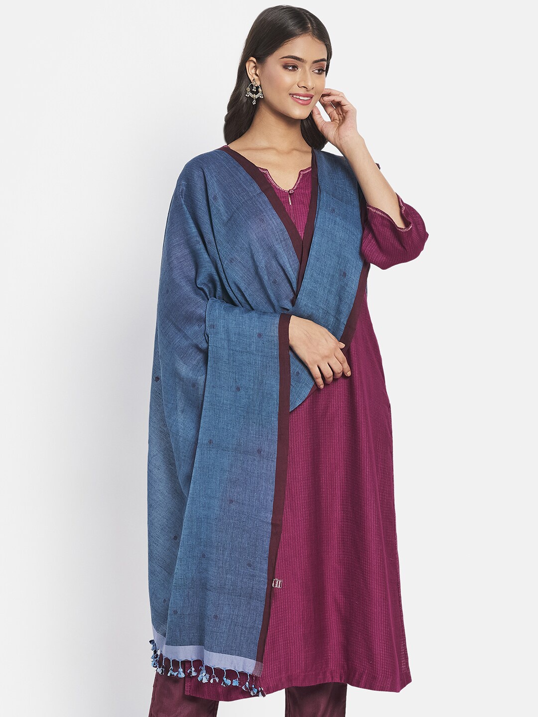 

Fabindia Blue Woven Design Pure Cotton Dupatta