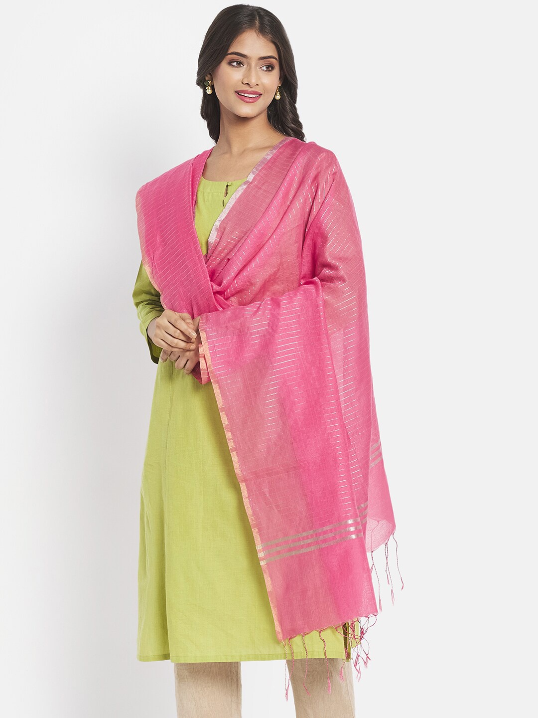 

Fabindia Pink Woven Design Cotton Silk Dupatta