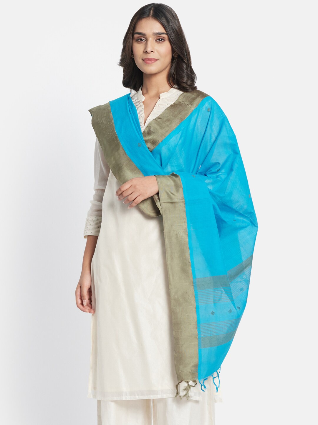 

Fabindia FabBasic Blue & Brown Woven Design Pure Cotton Dupatta with Zari