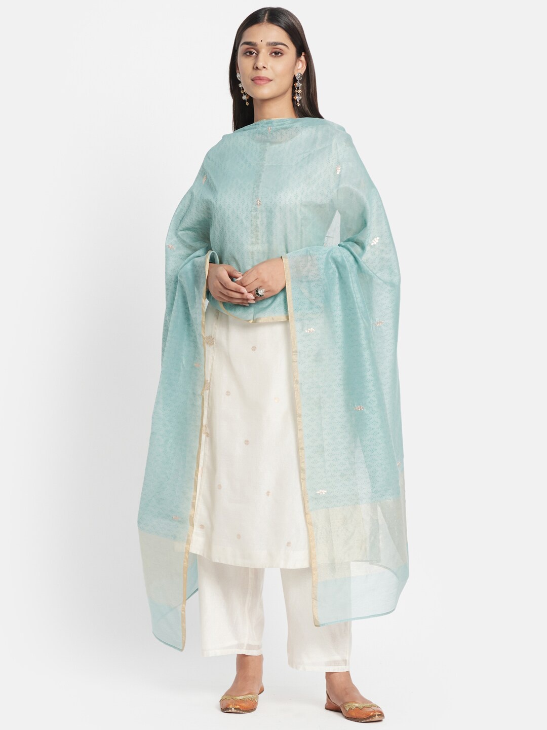 

Fabindia Blue Embroidered Cotton Silk Dupatta