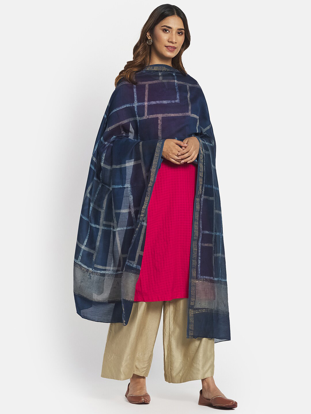 

Fabindia Navy Blue Printed Cotton Silk Dupatta