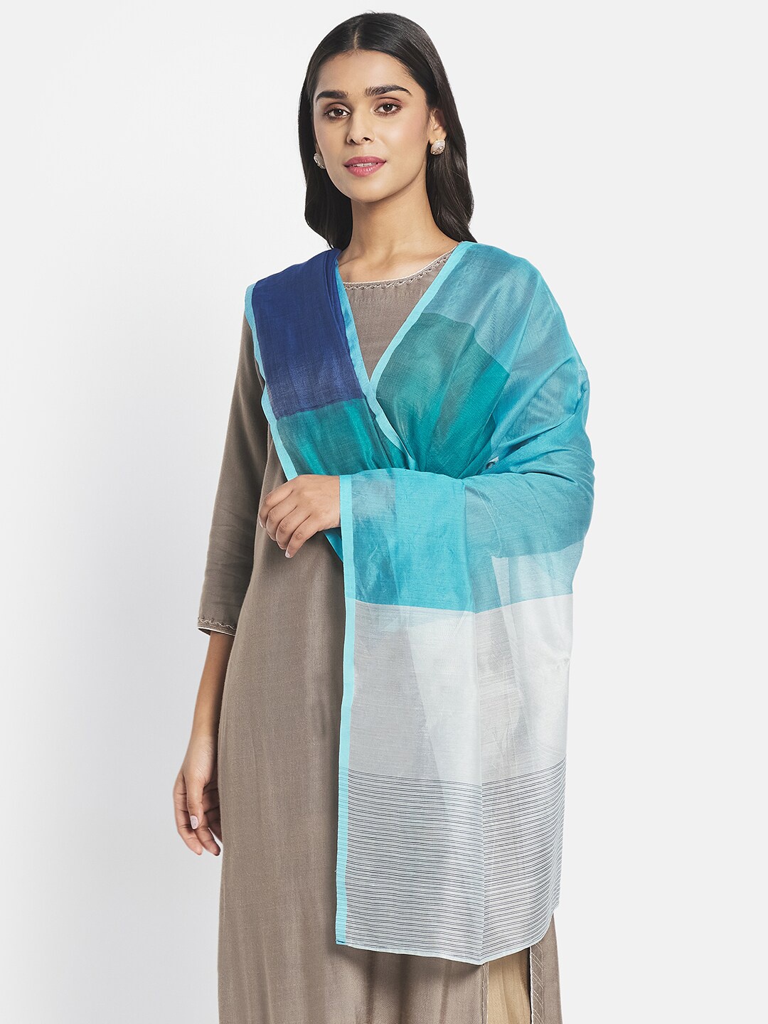 

Fabindia Blue & White Woven Design Cotton Silk Dupatta