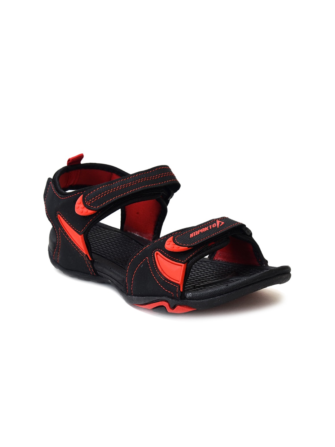 

IMPAKTO Women Black & Red Synthetic Velcro Colourblocked Sports Sandals