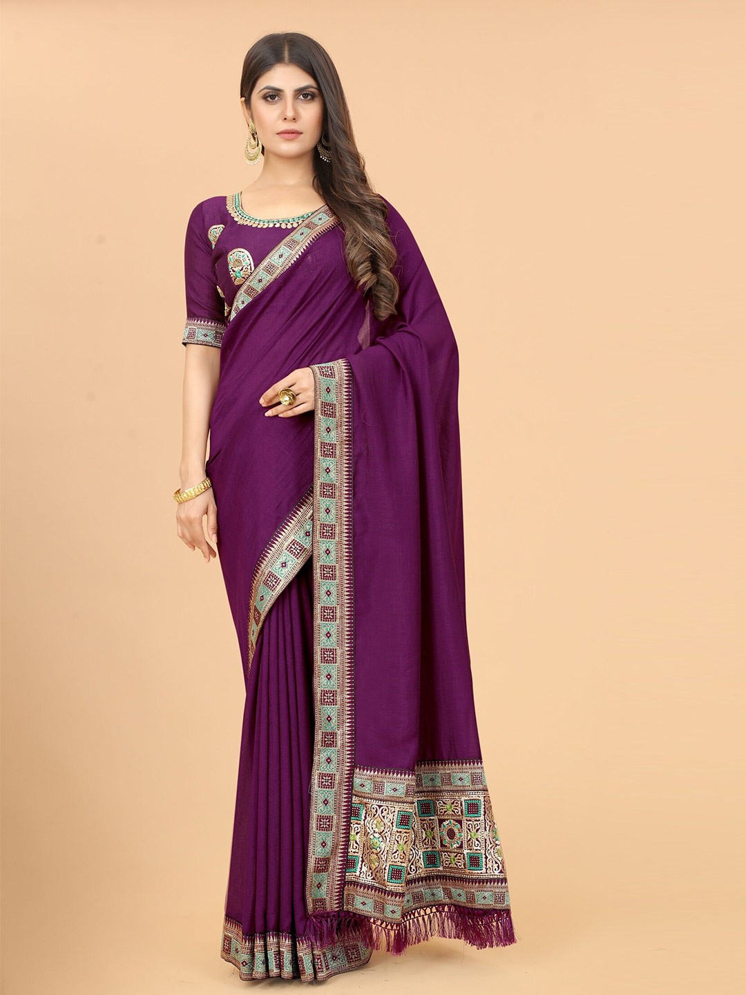 

Grubstaker Purple Zari Pure Silk Saree