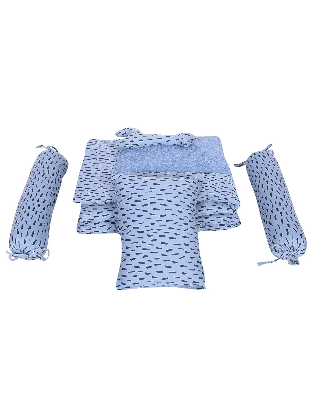 

Moms Home Infants Set Of 5 Blue Printed Organic Cotton Baby Bedding Set