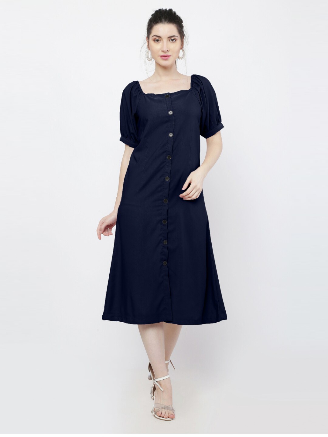 

WinEra Navy Blue A-Line Midi Dress