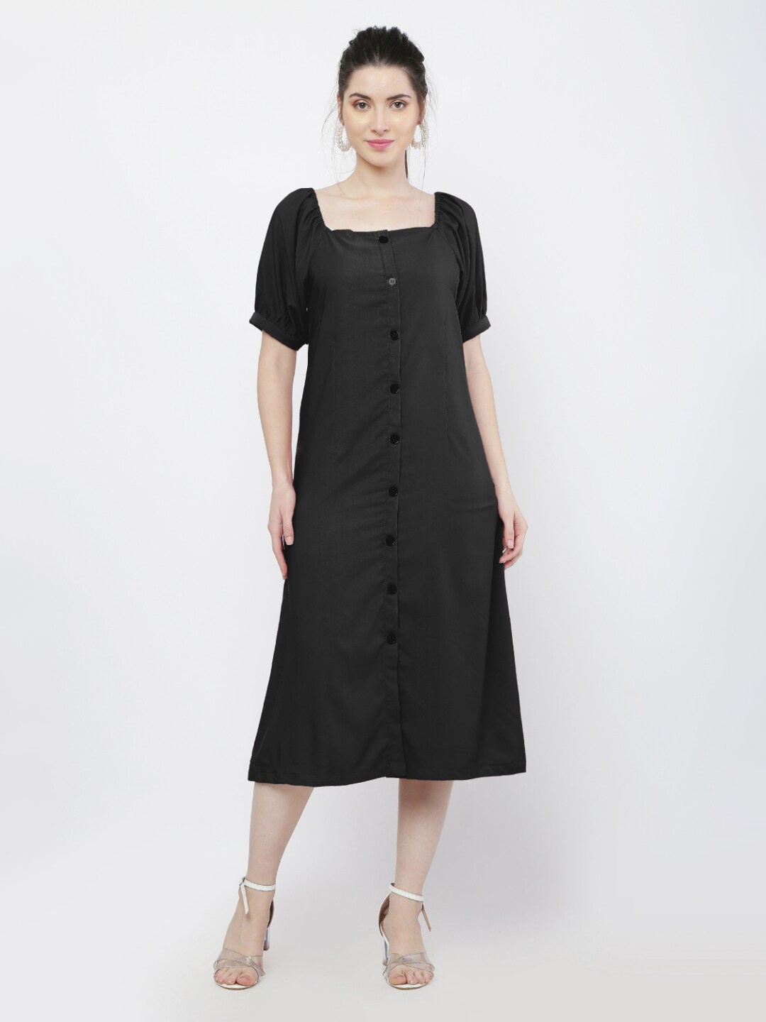

WinEra Women Black A-Line Midi Dress