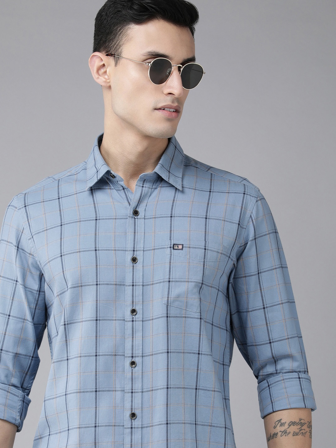 

Arrow Sport Men Blue Manhattan Slim Fit Checked Pure Cotton Casual Shirt