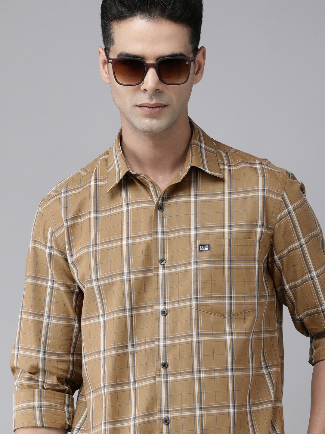 

Arrow Sport Men Dark Beige Original Slim Fit Tartan Checks Opaque Pure Cotton Casual Shirt