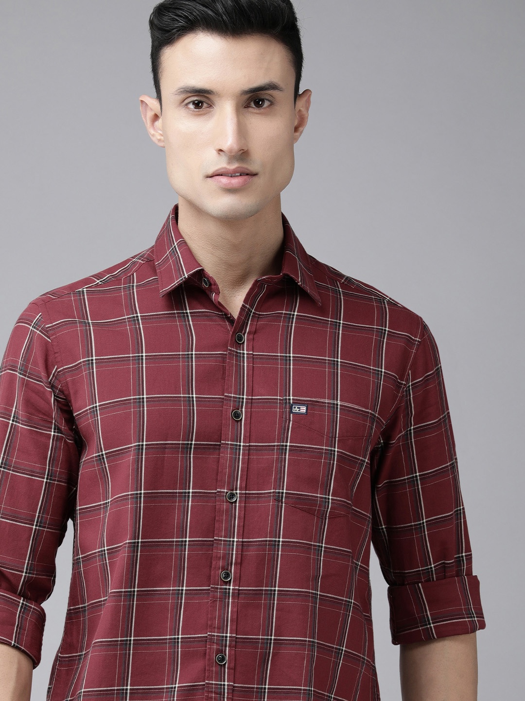 

Arrow Sport Men Maroon Original Slim Fit Checked Pure Cotton Casual Shirt