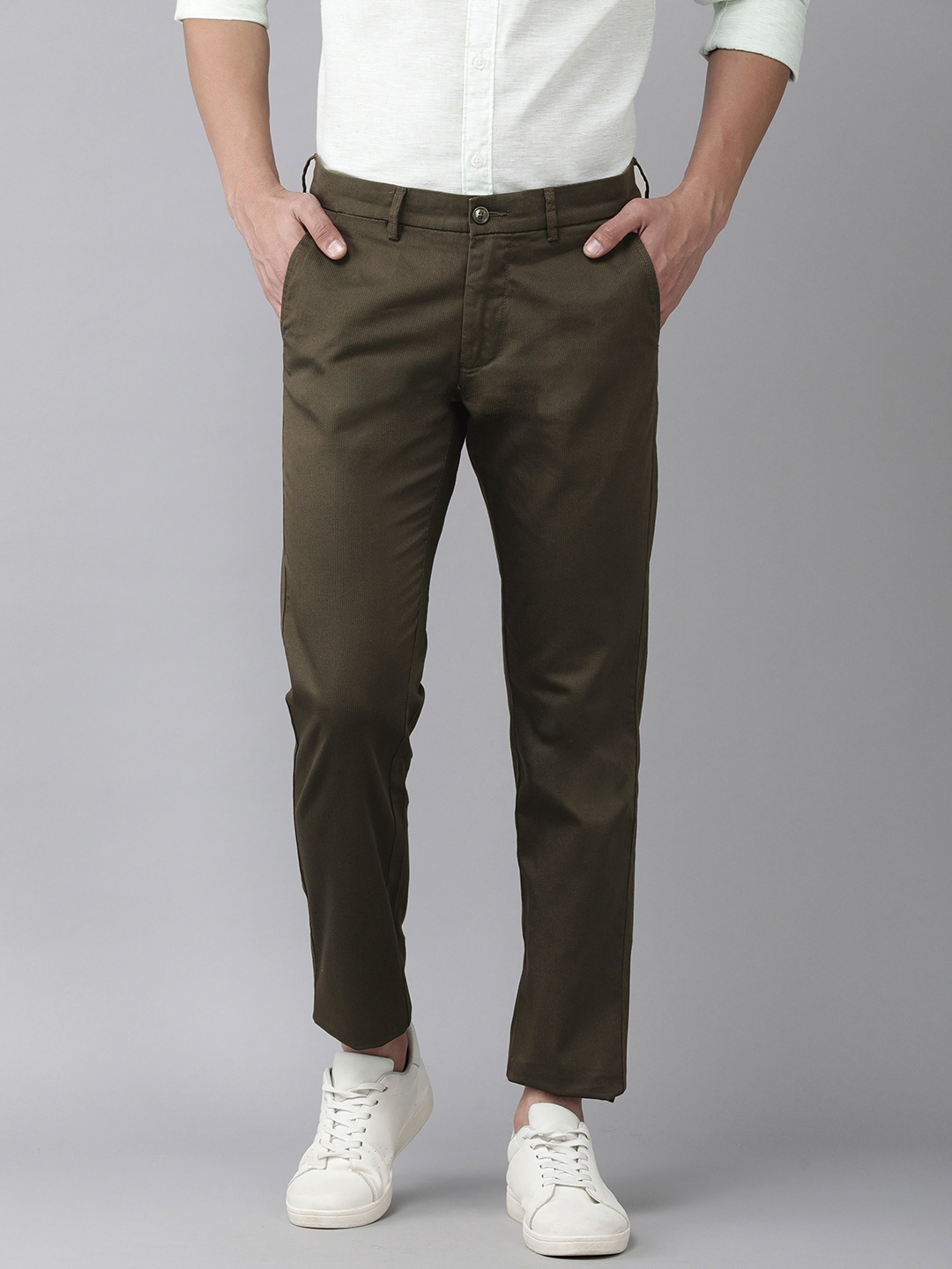

Arrow Sport Men Olive Green Printed Slim Fit Regular Trousers