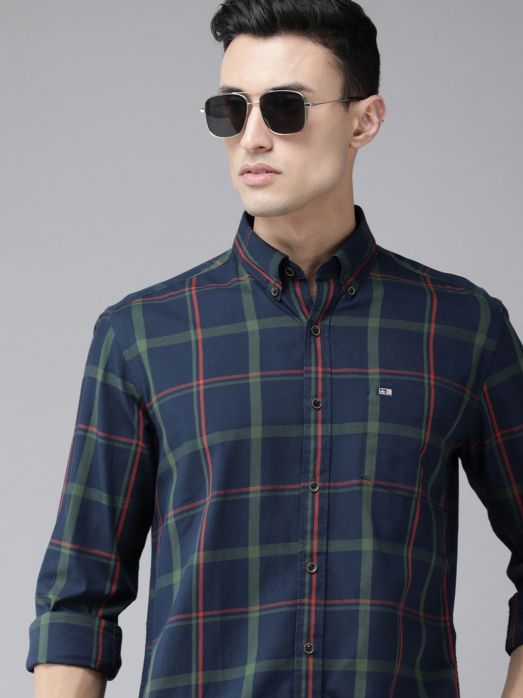 

Arrow Sport Men Navy Blue Original Slim Fit Checked Pure Cotton Casual Shirt
