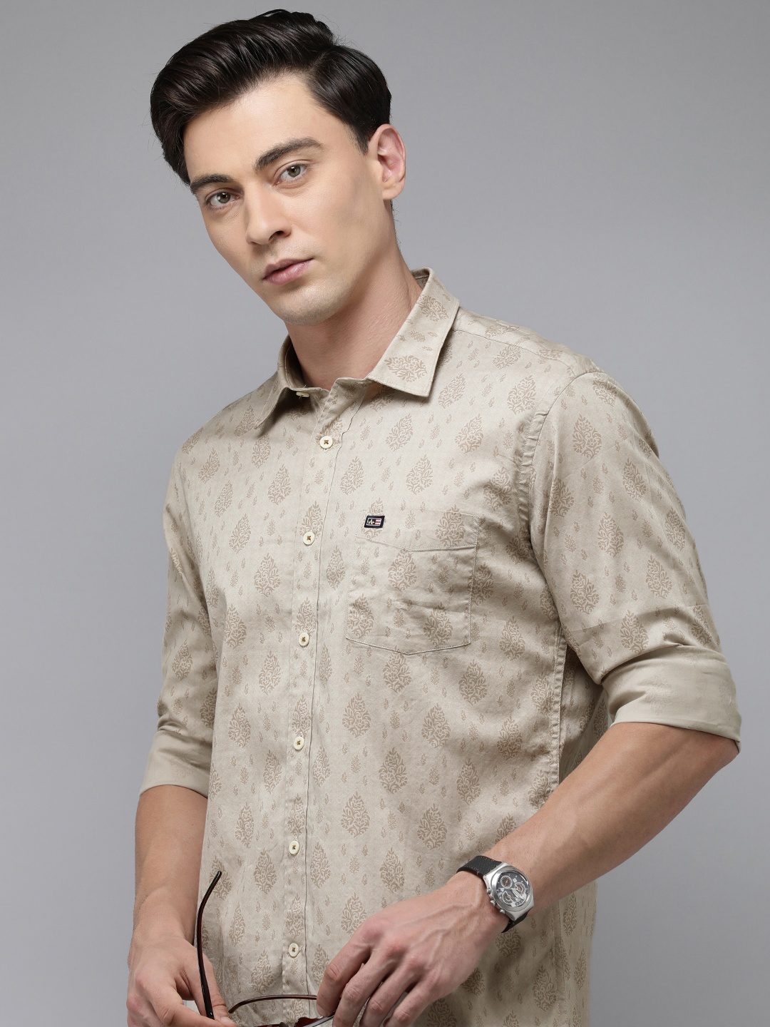 

Arrow Sport Men Slim Fit Ethnic Print Casual Shirt, Beige