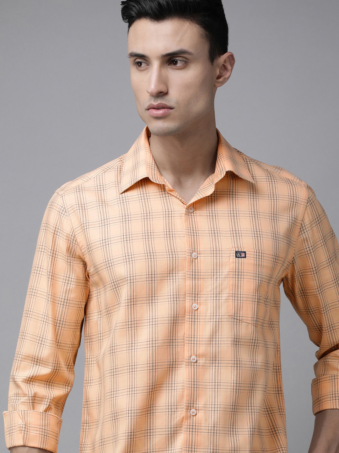 

Arrow Sport Men Beige Original Slim Fit Windowpane Checks Pure Cotton Casual Shirt