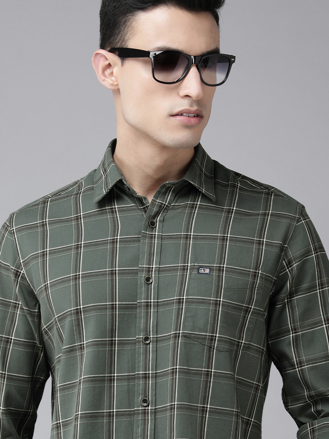 

Arrow Sport Men Green Original Slim Fit Checked Pure Cotton Casual Shirt