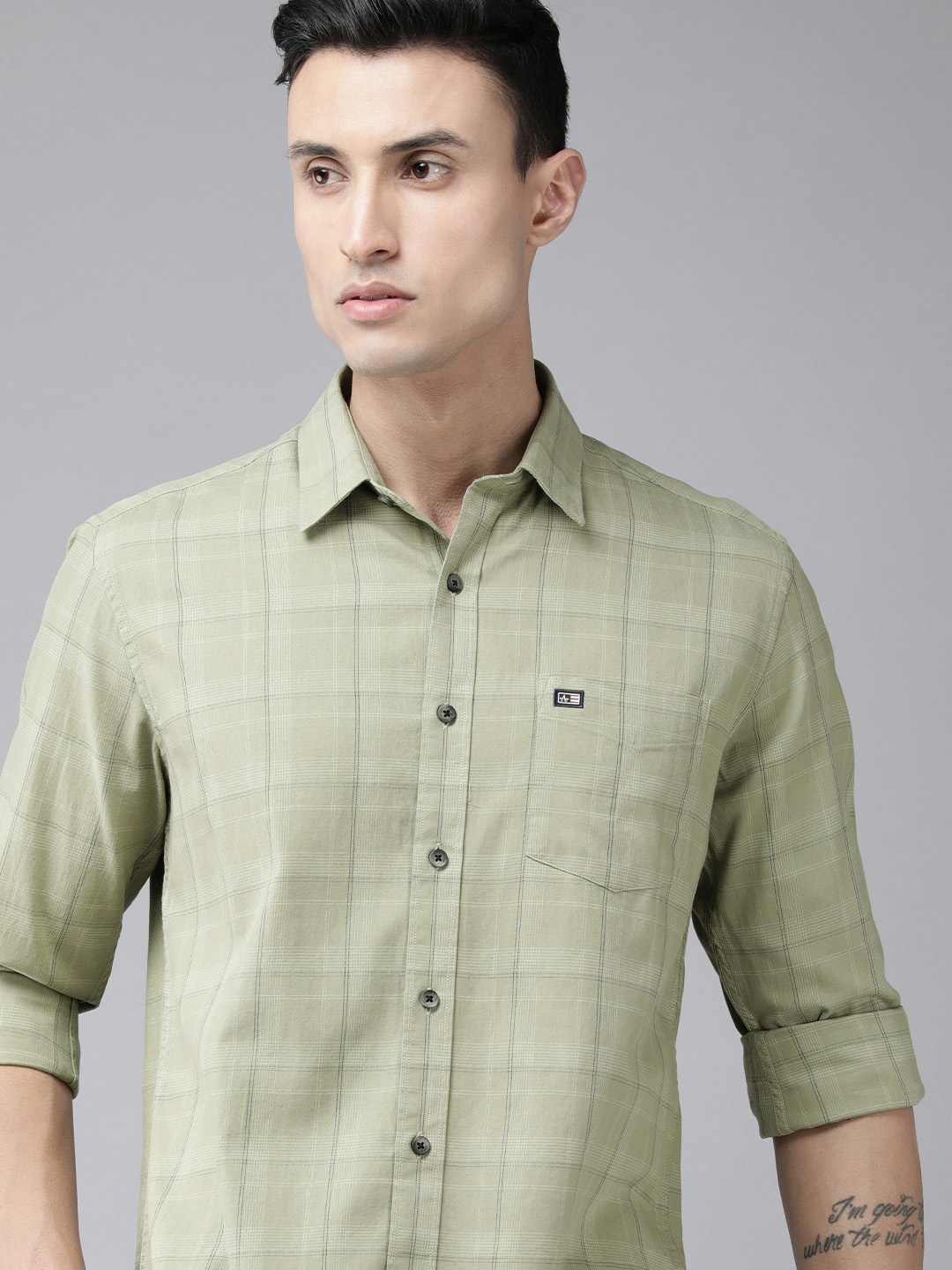 

Arrow Sport Men Green Original Slim Fit Tartan Checks Opaque Pure Cotton Casual Shirt