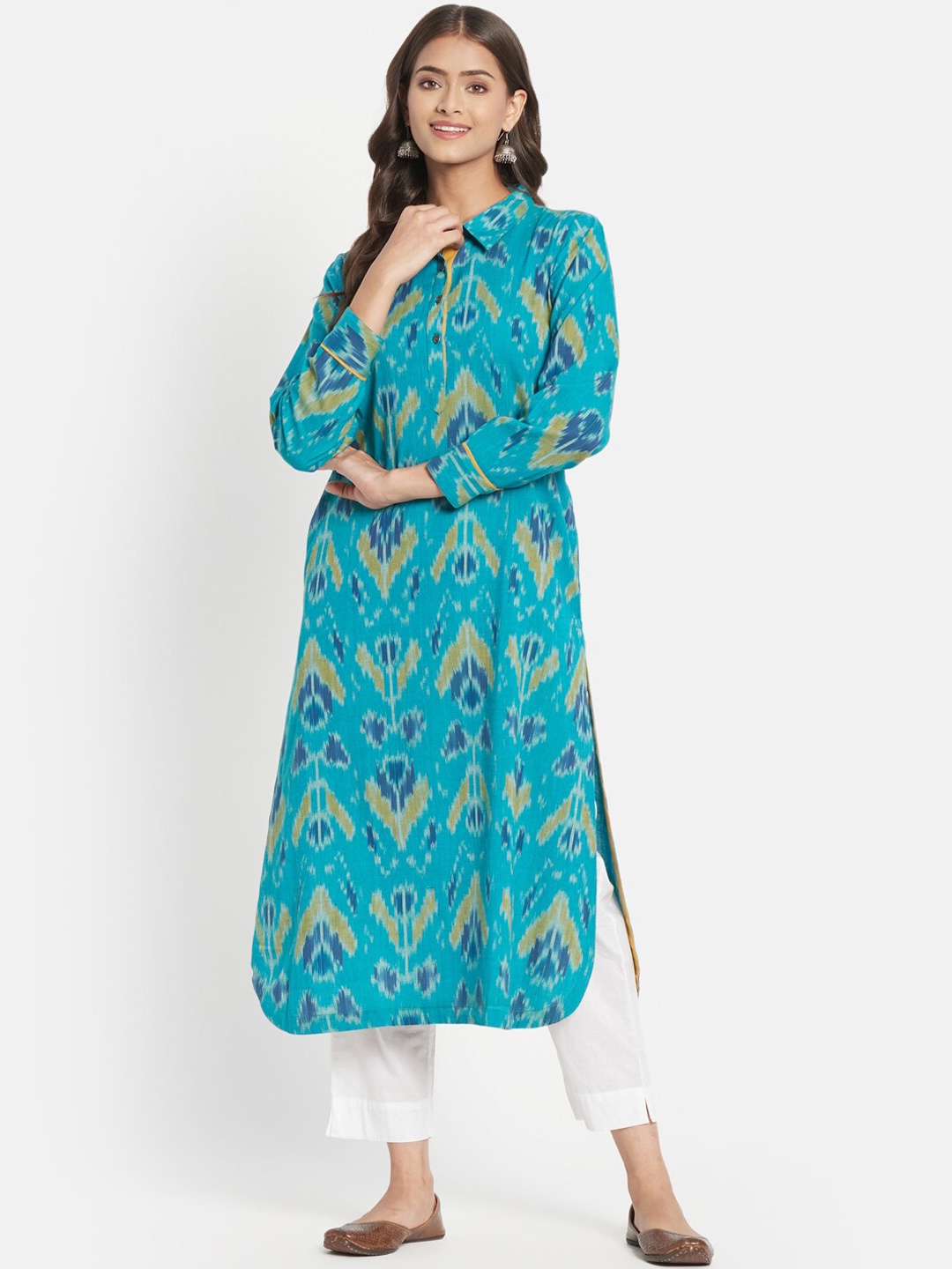 

Fabindia Women Blue Printed Pathani Kurta