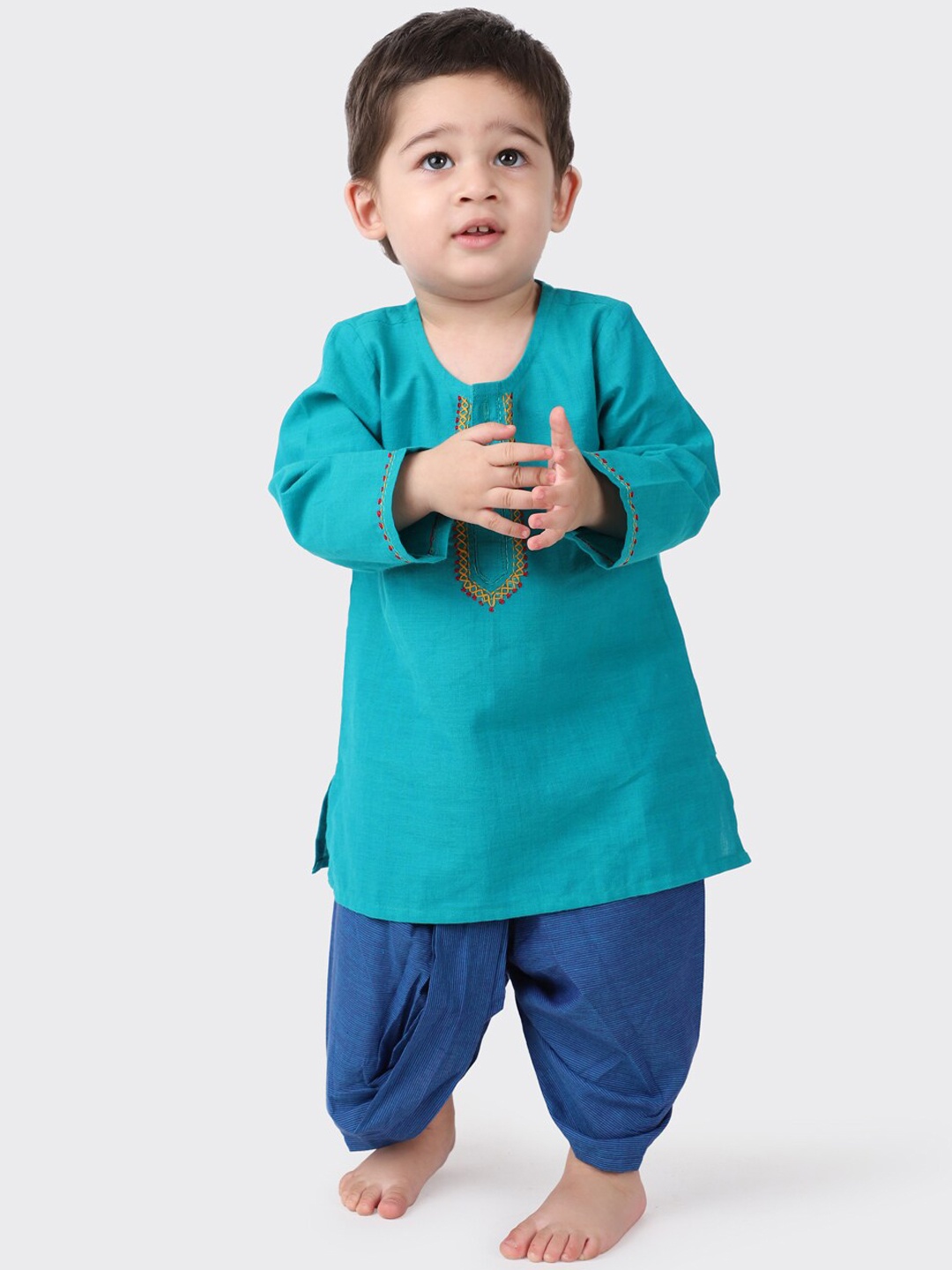 

Fabindia Boys Blue Pure Cotton Kurta with Dhoti Pants
