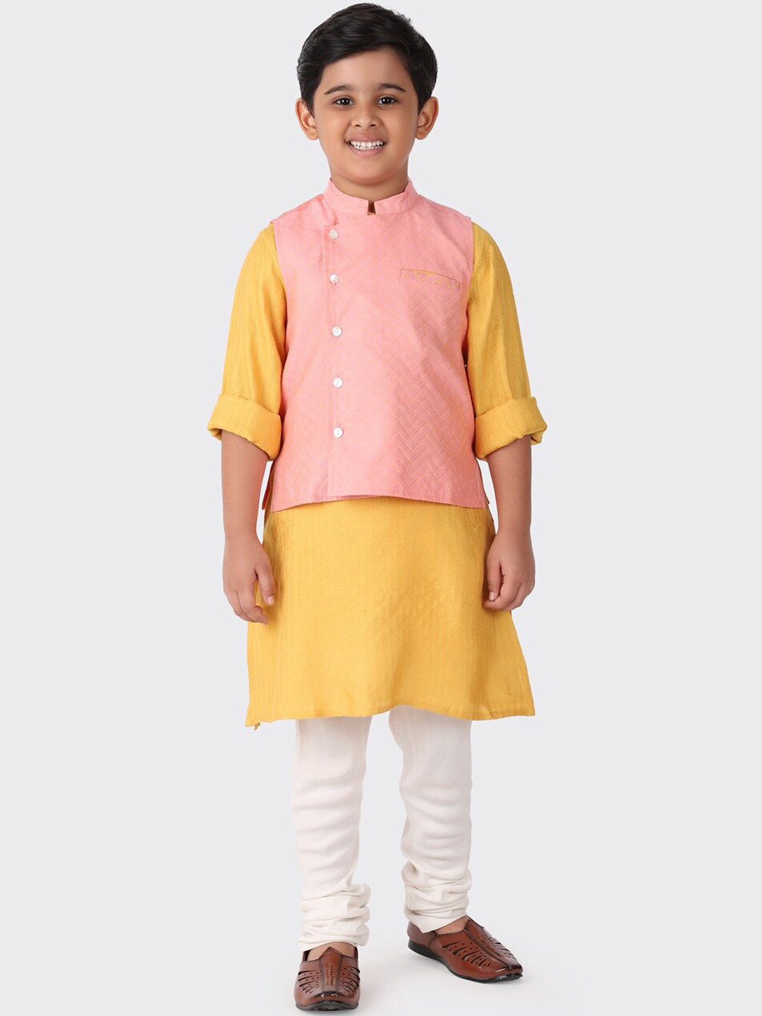 

Fabindia Boys Multicoloured Kurta with Churidar & Jacket, Multi