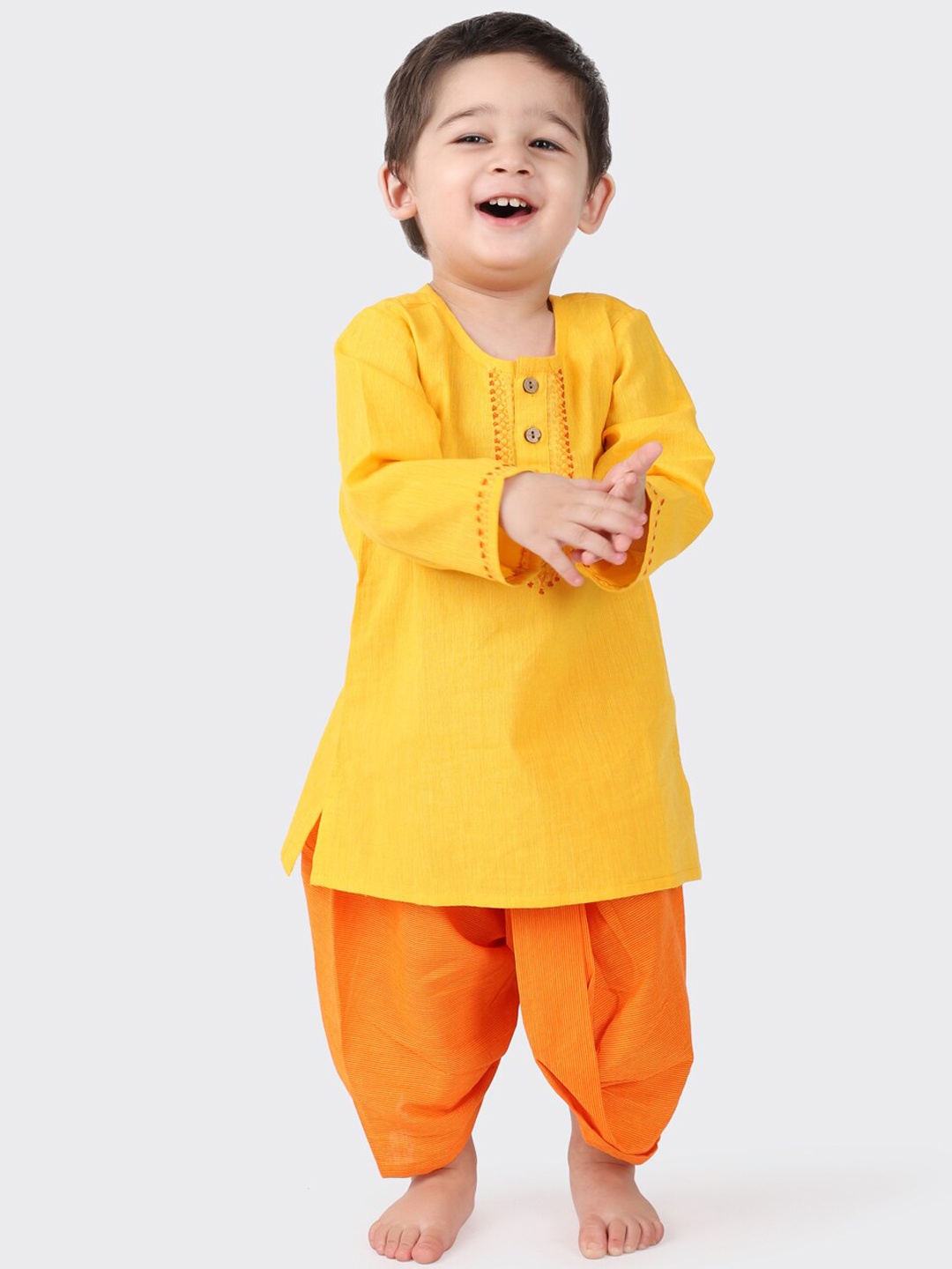 

Fabindia Boys Yellow Pure Cotton Kurta with Dhoti Pants