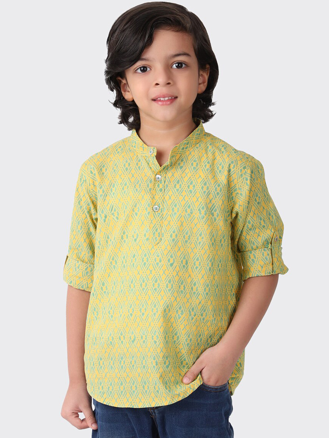 

Fabindia Boys Green Woven Design Kurta