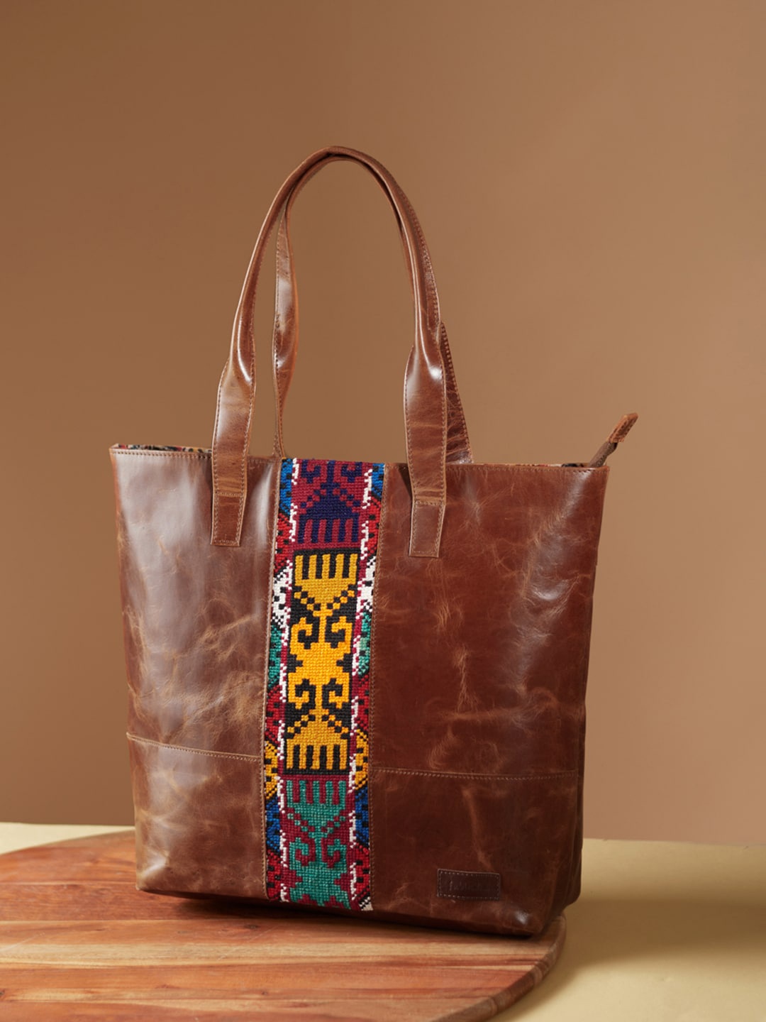 

Fabindia Brown Leather Shopper Tote Bag