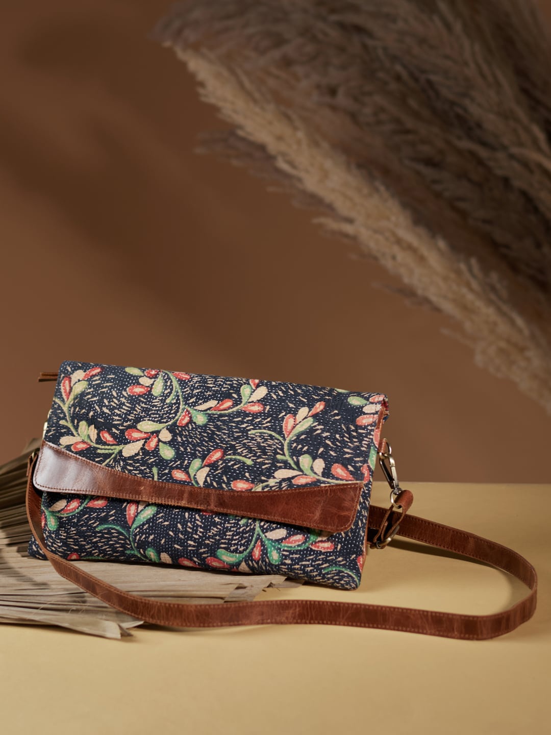 

Fabindia Blue Floral Printed Structured Sling Bag