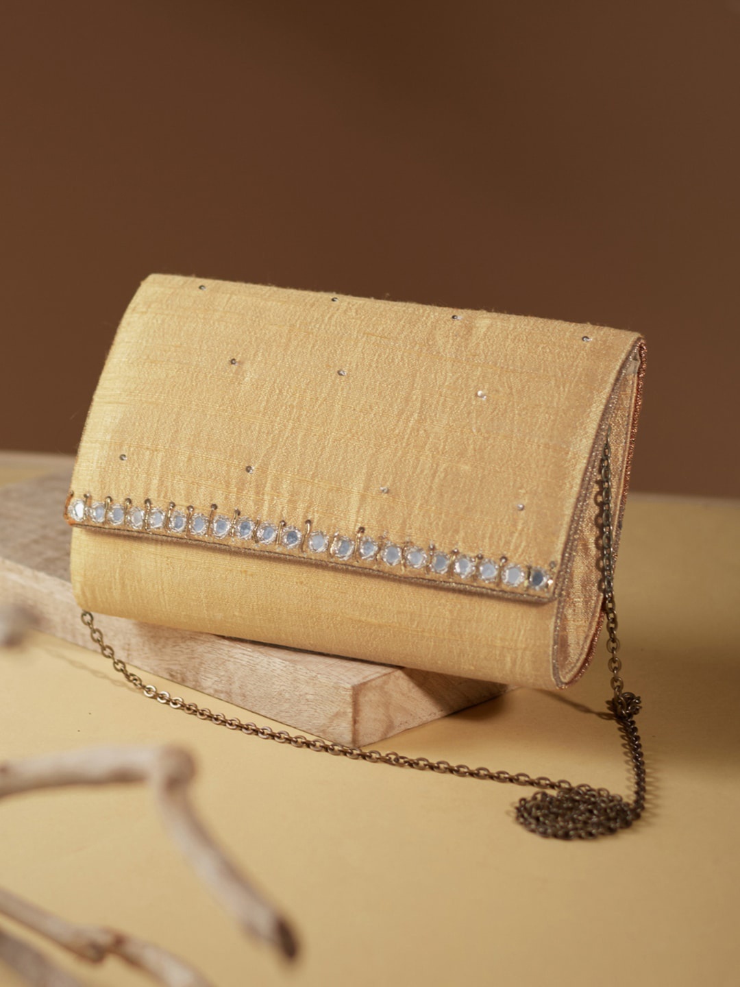 

Fabindia FabBasic Beige Embellished Foldover Clutch