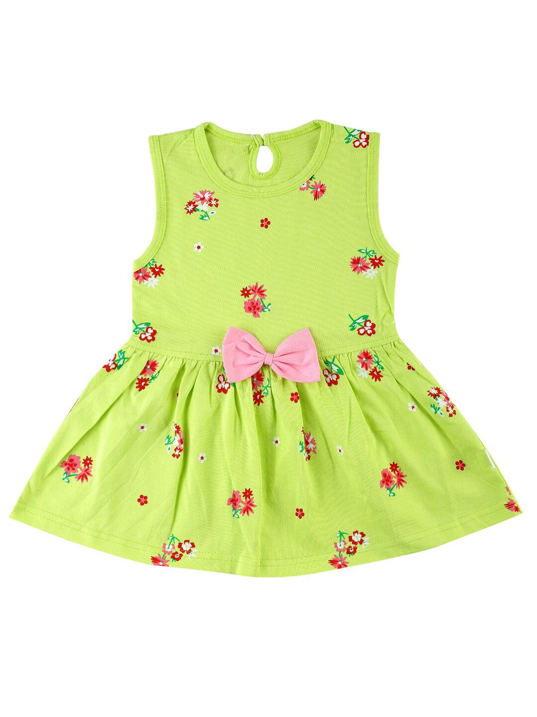

CATCUB Girls Green & Pink Floral Printed Cotton Dress