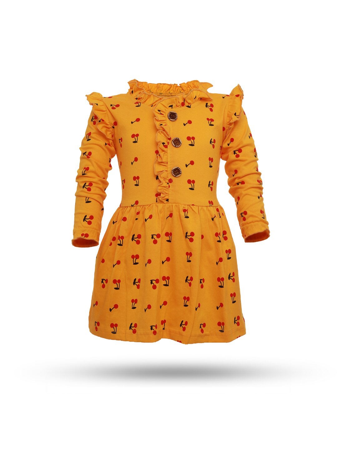 

CATCUB Yellow Printed Fit And Flare Dress