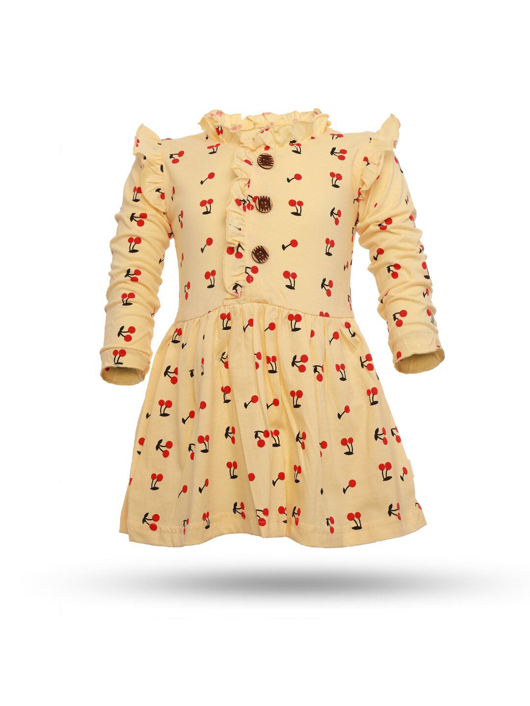 

CATCUB Cream-Coloured Cotton Cherry PrintedDress