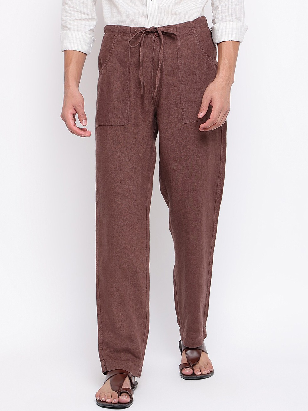 

Fabindia Men Brown Solid Loose Fit Trousers
