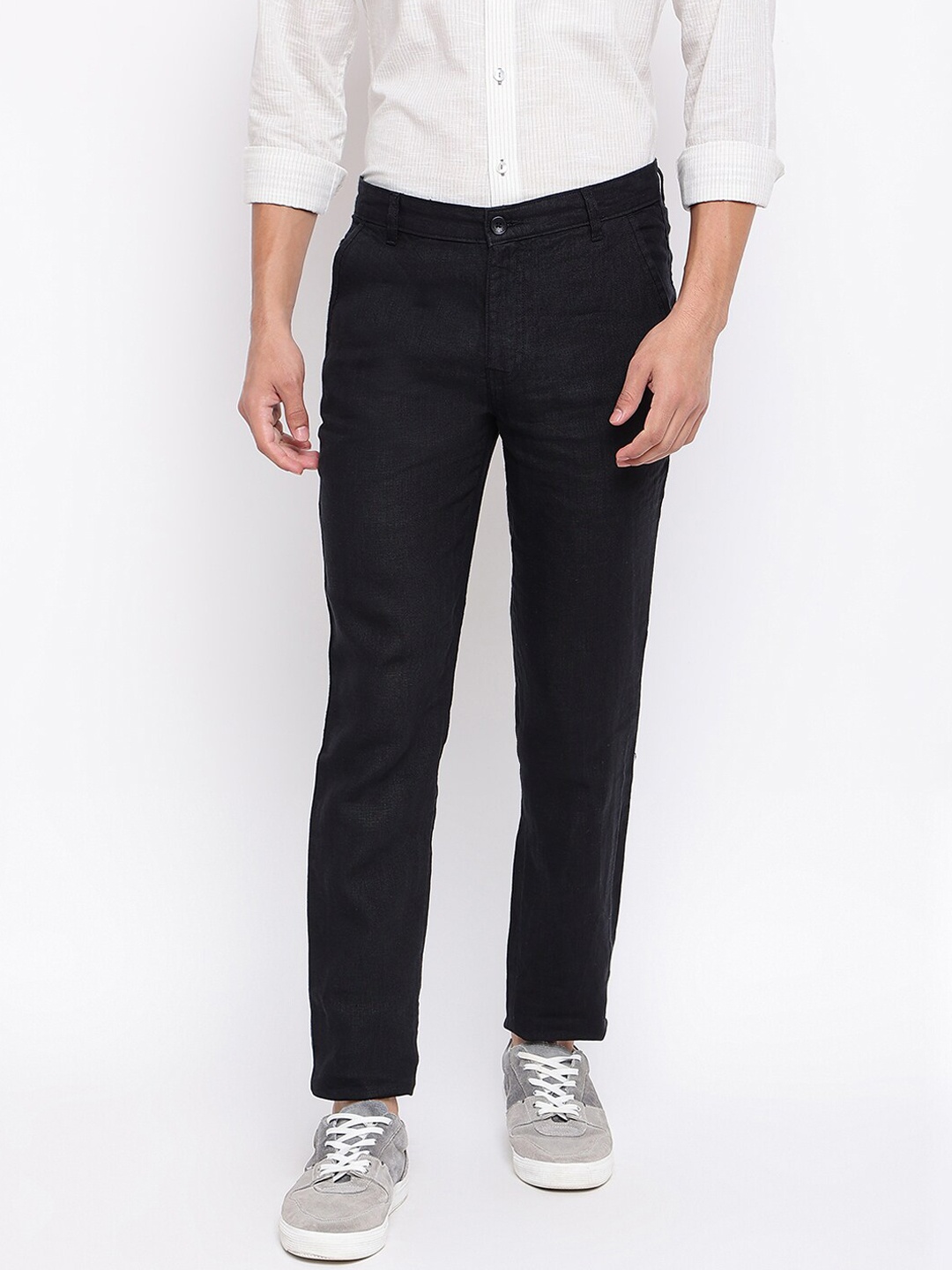 

Fabindia Men Black Solid Slim Fit Trousers