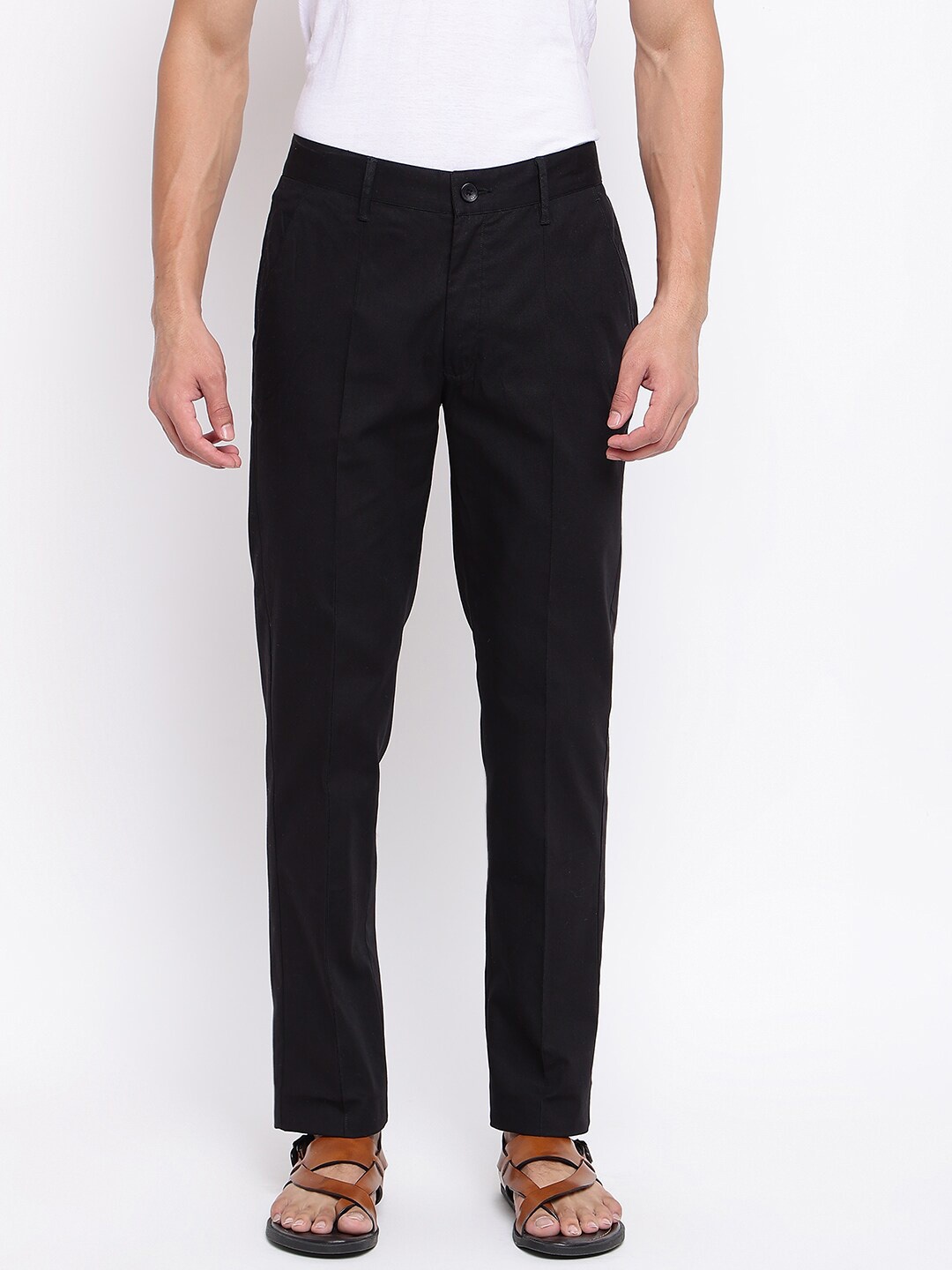 

Fabindia Men Black Solid Regular Trousers