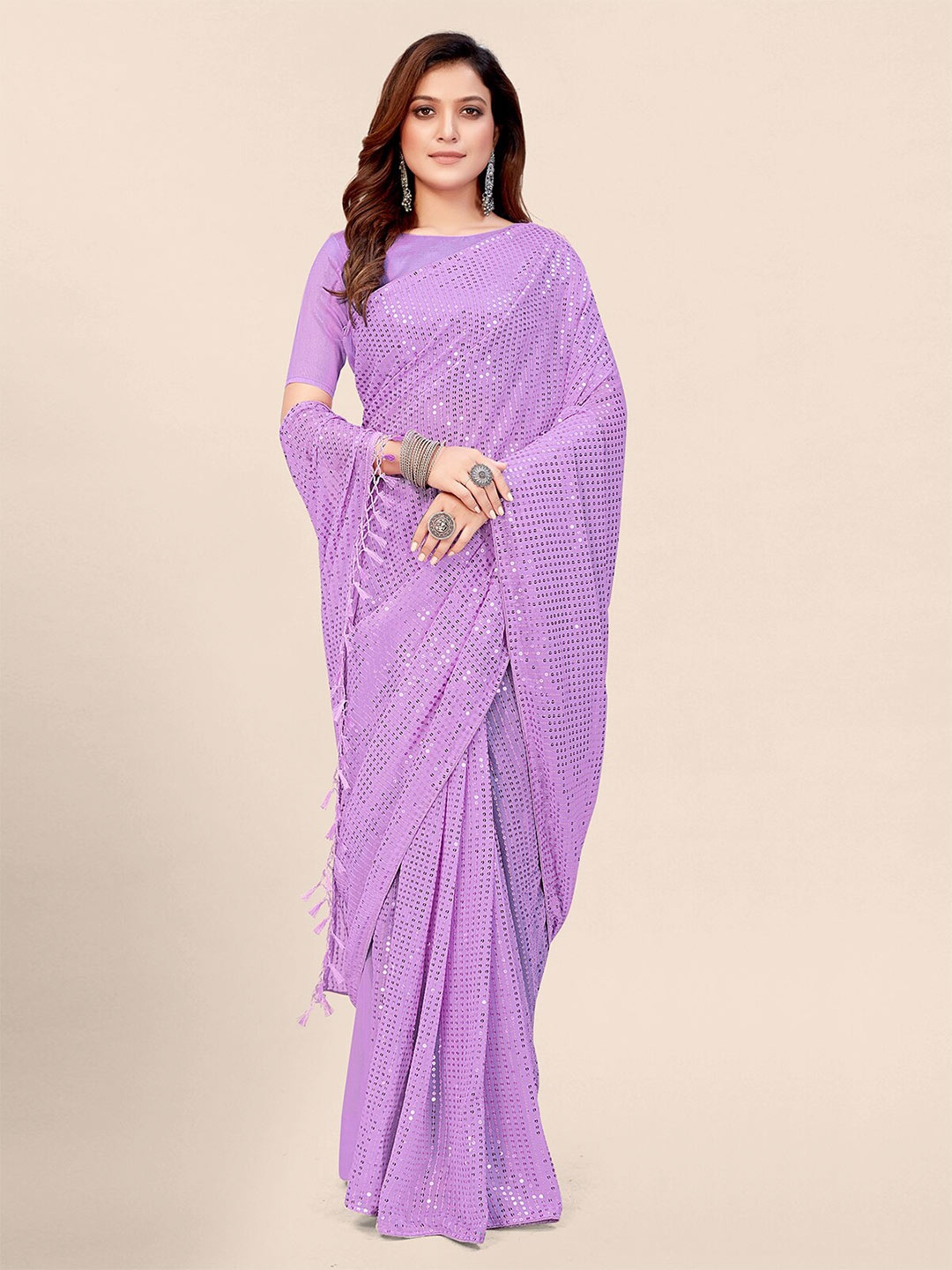 

Mitera Mauve Embellished Sequinned Pure Georgette Saree