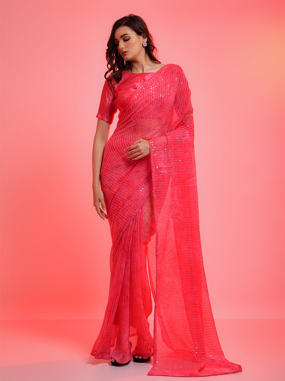 

all about you Pink Embellished Sequinned Saree