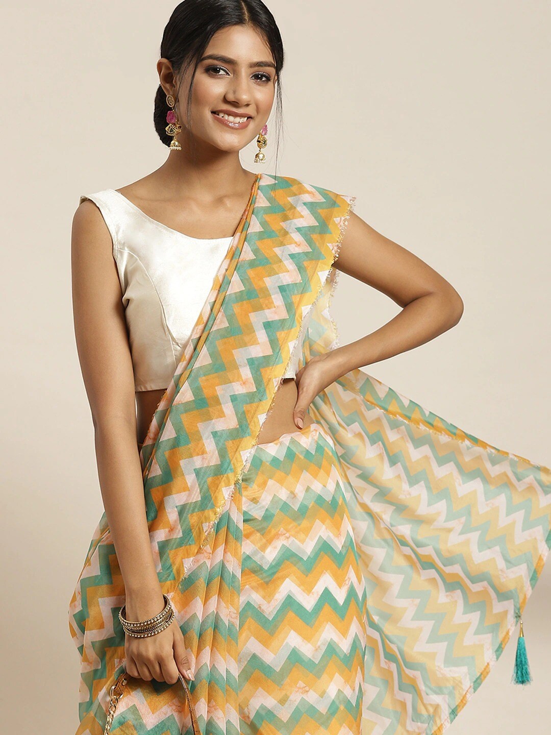 

all about you Green & White Organza Saree