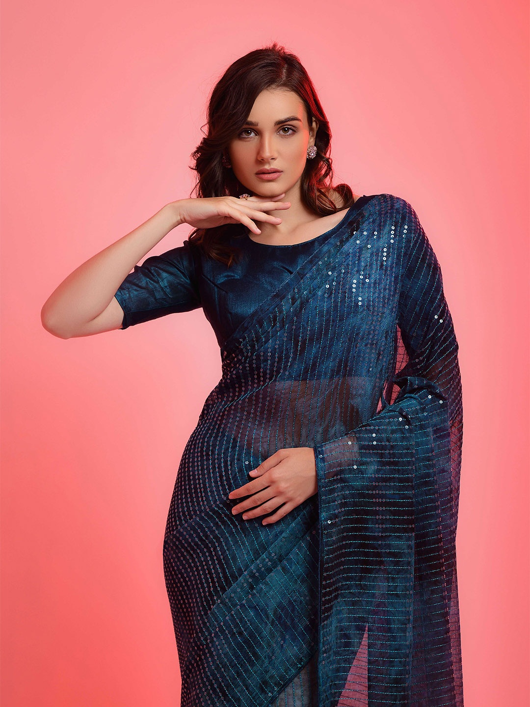 

all about you Blue Embellished Sequinned Saree